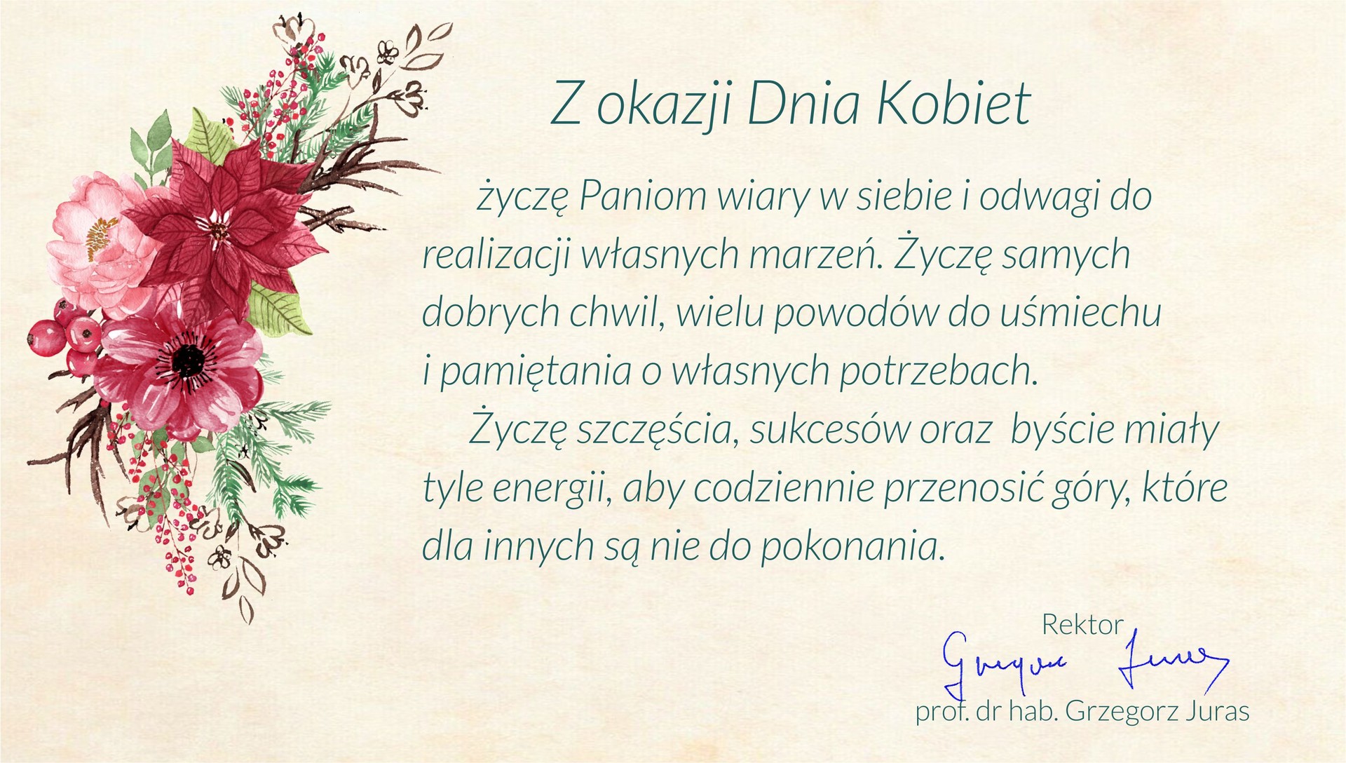 Życzenia na Dzień Kobiet od JM Rektora uczelni