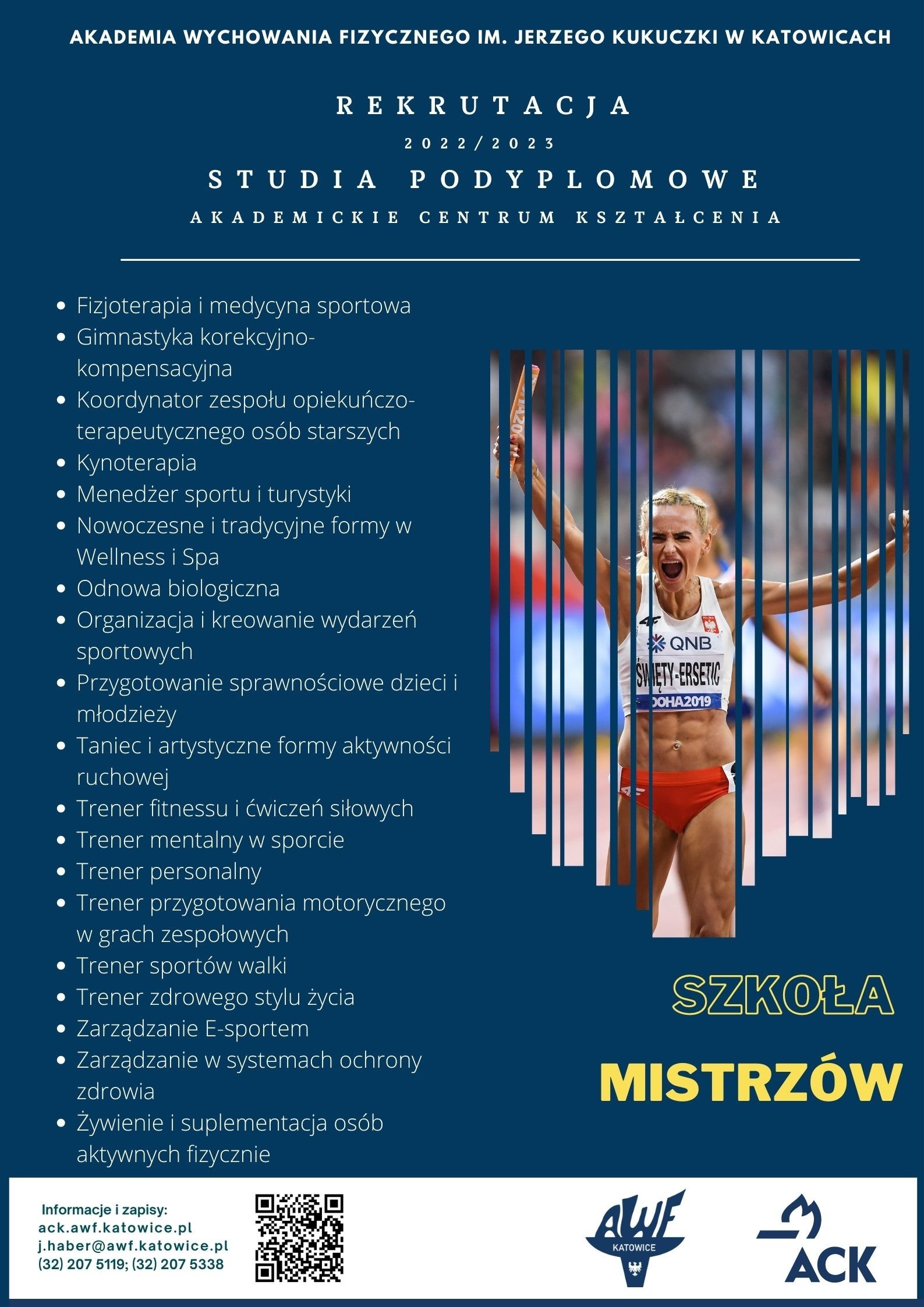 Plakat Rekrutacji na studia podyplomowe 2022/2023 AWF Katowice